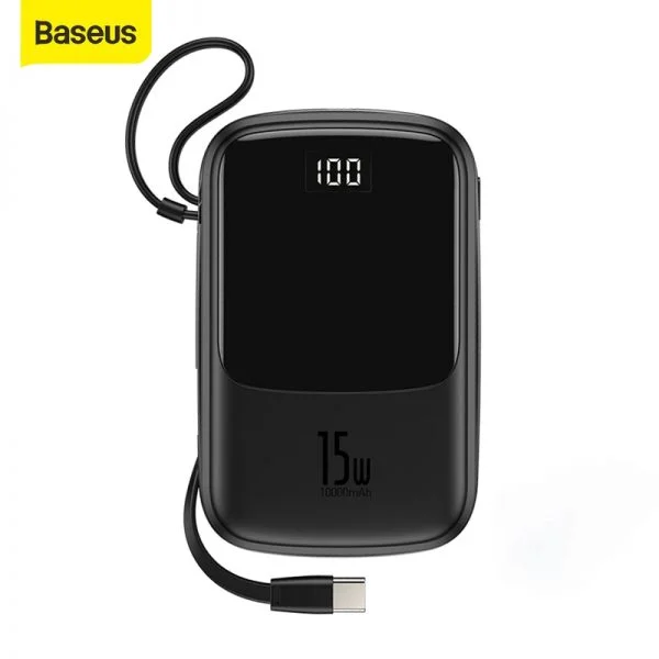 Baseus Q pow Digital Display 3A Power Bank 10000mAh  With Type-C Cable -Black - Image 1