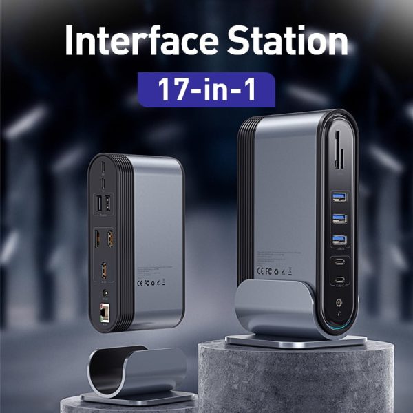 Baseus Hub Working Station Three-Screen 17 in 1  Multifunctional Type-C HUB Adapter Dark gray -CAHUB-DG0G - Image 3
