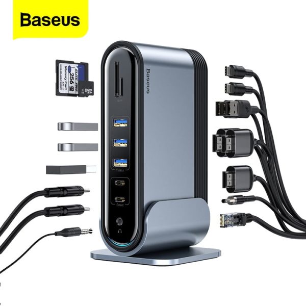 Baseus Hub Working Station Three-Screen 17 in 1  Multifunctional Type-C HUB Adapter Dark gray -CAHUB-DG0G - Image 1