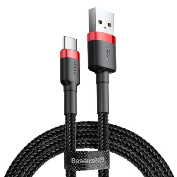 Baseus Cafule Cable Durable Nylon Braided Wire  USB-C QC3.0 2A 2M black-red (CATKLF-C91) -90 Days Replacement Warranty - Image 1
