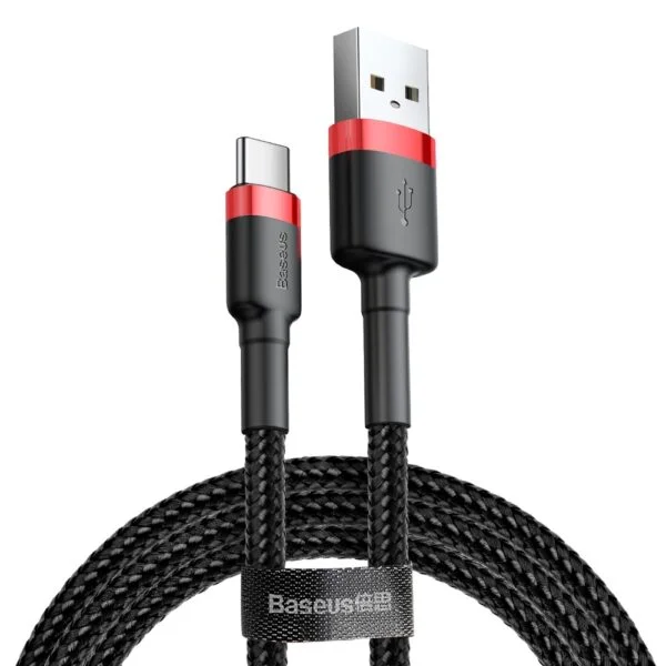 Baseus Cafule Cable Durable Nylon Braided Wire  USB-C QC3.0 2A 2M black-red (CATKLF-C91) -90 Days Replacement Warranty - Image 1