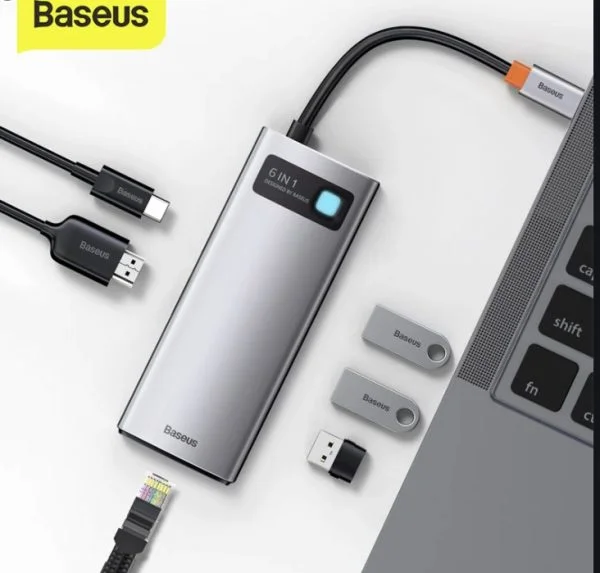 Baseus Metal Gleam Series 6-in-1 Multifunctional Type-C HUB Docking Station Gray CAHUB-CW0G - Image 1