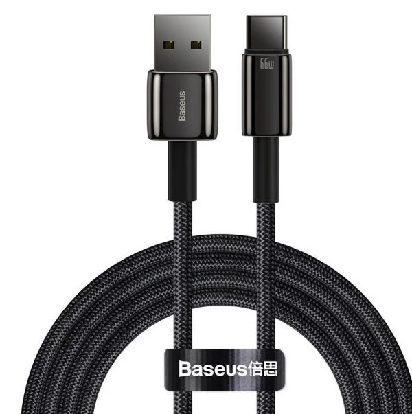 Baseus Tungsten Gold Fast Charging Data Cable USB to Type-C 66W 2m Black CATWJ-C01 - Image 4