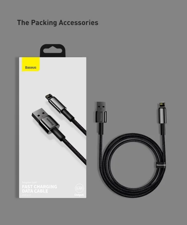 Baseus Cable For Iphone 5 6 7 8 9 X 11 12 13 14 Series  Tungsten Gold Fast Charging Data Cable USB to Lightning  iP 2.4A 1m Black CALWJ-01 - Image 1