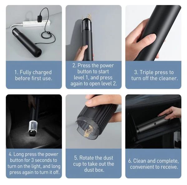 Baseus CRXCQA3-0AA3 Vacuum Cleaner Portable Handheld 15000Pa 135W  Strong Suction Car Handy Vacuum Cleaner - Image 4