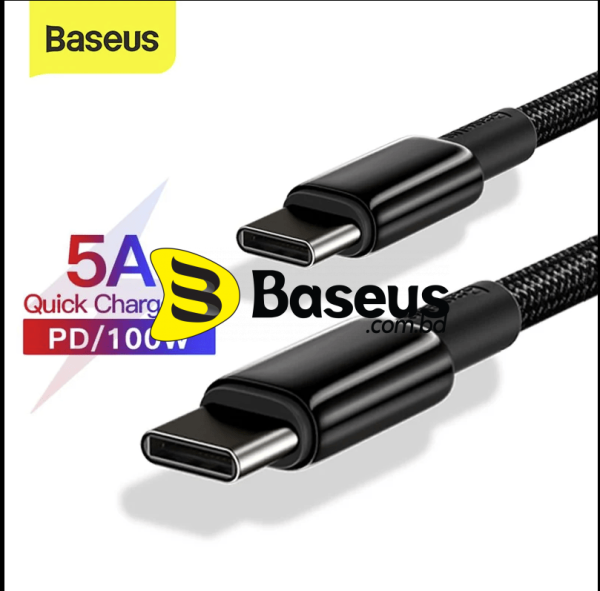 Baseus CATWJ-01Tungsten Gold Fast Charging Data Cable Type-C to Type-C 100W 1m Black - Image 1