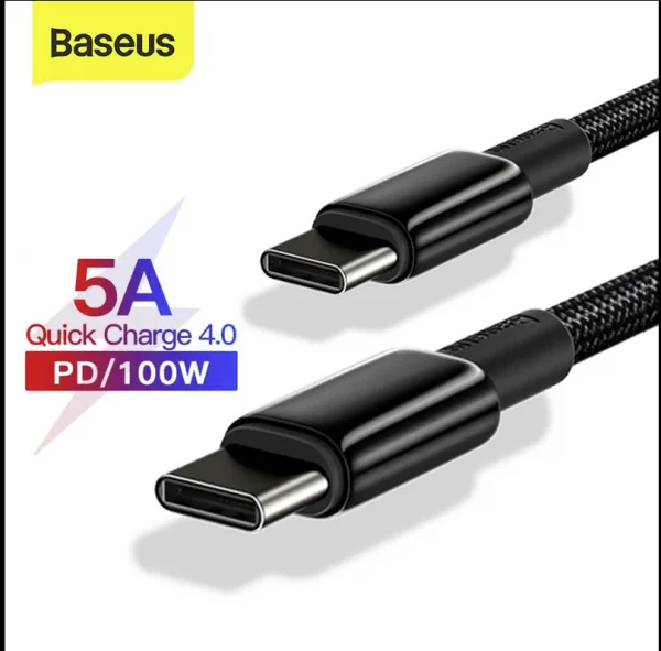Baseus CATWJ-A01 Tungsten Gold Fast Charging Data Cable Type-C to Type-C 100W 2m Black - Image 1