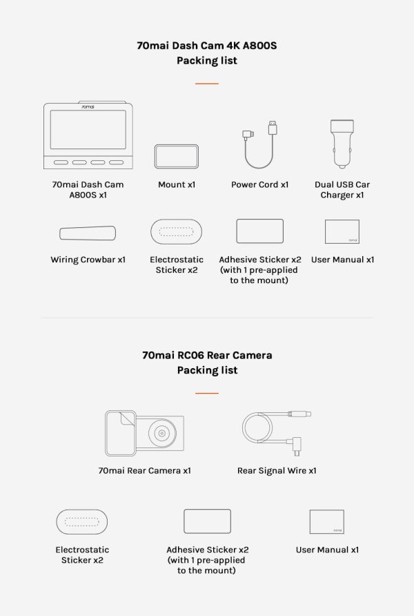 70mai A800S New 4K Dash Camera Ultra HD UHD + 70mai Rear Camera RC06 - Image 12