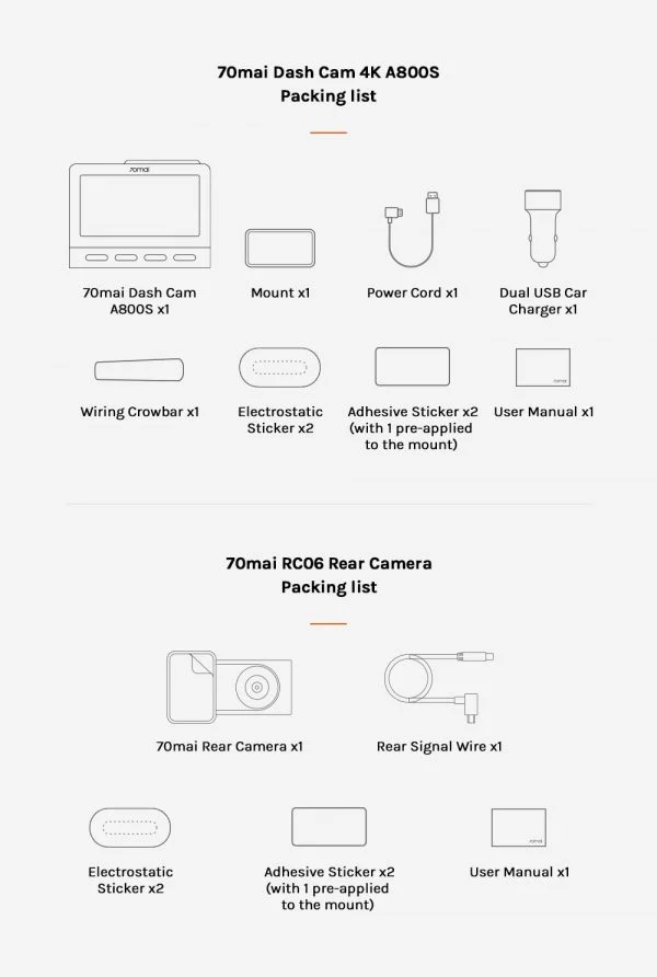 70mai A800S New 4K Dash Camera Ultra HD UHD + 70mai Rear Camera RC06 - Image 12
