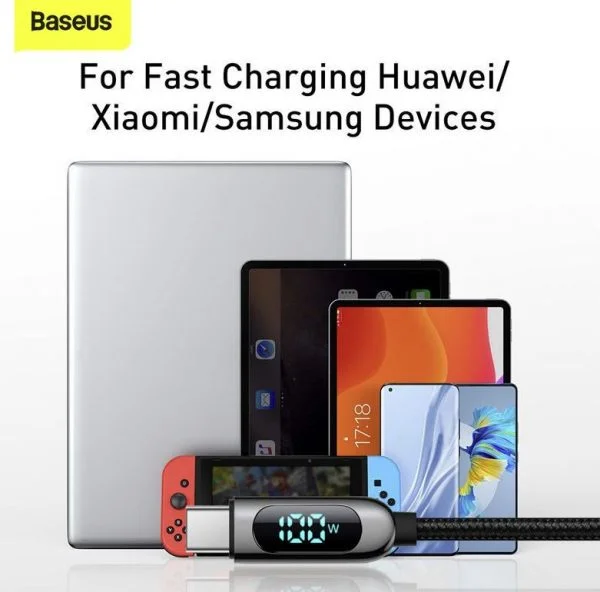 Baseus Display Fast Charging Data Cable Type-C to Type-C 100W 1m Black CATSK-B01 - Image 2