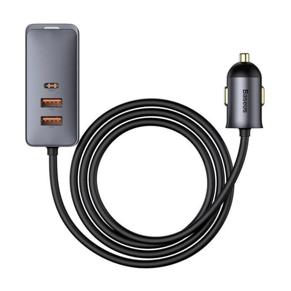 Baseus Car Charger Share Together PPS multi-port Fast charging car charger with extension cord 120W 2x USb 2X Type-C Gray CCBT-A0G - Image 4