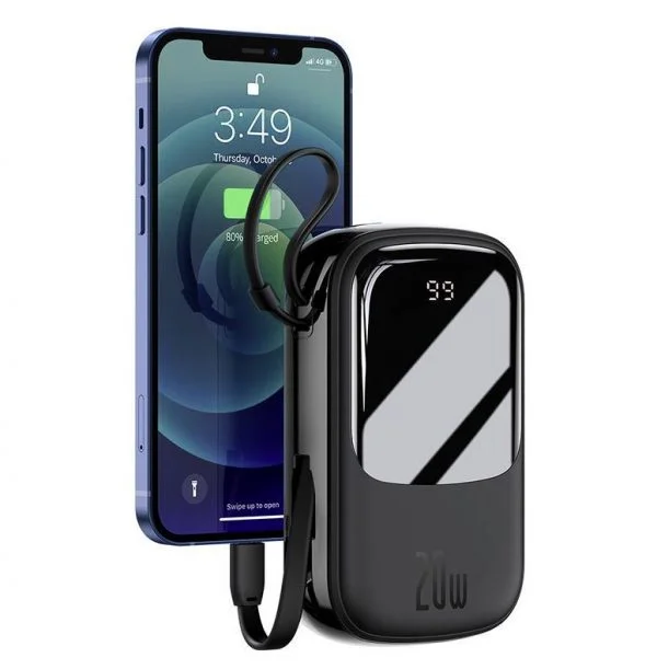 Baseus Power Bank 20000mAh Qpow Digital Display 20W  Iphone Lightning Cable Black PPQD-H01 - Image 1