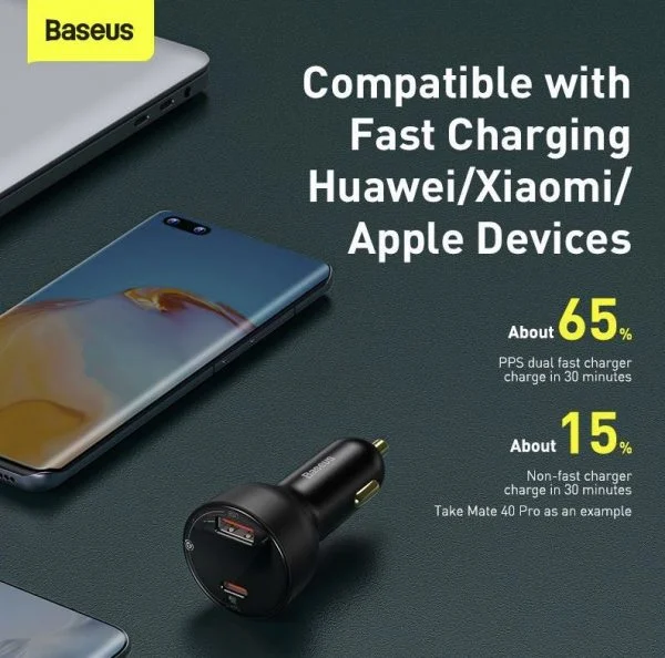 Baseus Superme Digital Display PPS 65W+30W Dual Quick Car Charger  CCZX-01 - Image 7
