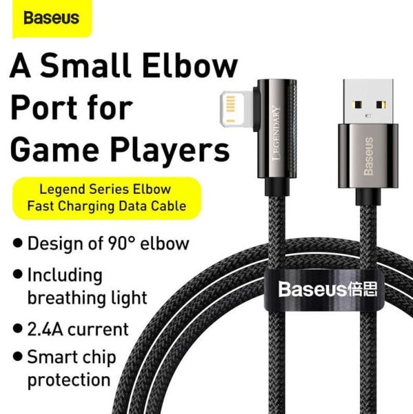 Baseus CALCS-01 Legend Series Elbow Fast Charging Data Cable USB to iP 2.4A 1m Black - Image 5