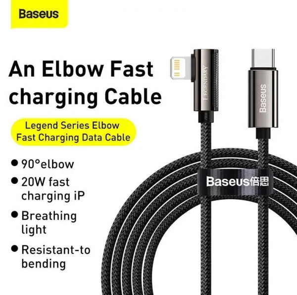 Baseus CATLCS-01 Legend Series Elbow Fast Charging Data Cable Type-C to Lightning For Iphone PD 20W 1m Black - Image 2
