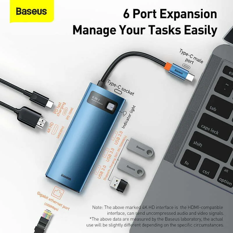 Baseus Metal Gleam Series 6-in-1 Multifunctional Type-C HUB Docking Station Blue WKWG000003 - Image 7