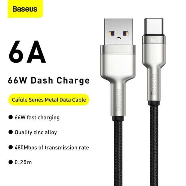 Baseus Cafule Series Metal power bank  Short Data  Cable  USB to Type-C 66W 0.25m  Black CAKF000001 - Image 15