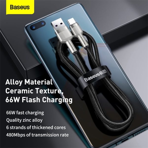 Baseus Cafule Series Metal power bank  Short Data  Cable  USB to Type-C 66W 0.25m  Black CAKF000001 - Image 12