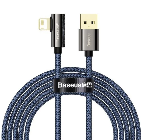 Baseus CACS000003 Legend Series Elbow Fast Charging Data Cable USB to iP 2.4A 1m Blue - Image 1