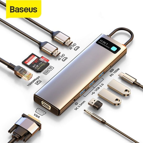 Baseus HUB Type-C CAHUB-CT0G Metal Gleam Series 11-in-1 Multifunctional Docking Station Space Gray - Image 1