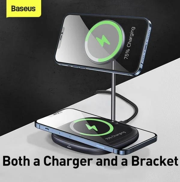Baseus Swan 2-in-1 Wireless Magnetic Charging Bracket 20W Quick Charger 12V 2A  With USB For type-C 3A 1m Black - Image 3