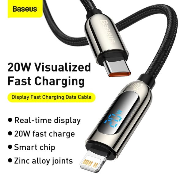 Baseus Display Fast Charging Data Cable Type-C to Lightning For Iphone 20W 1m Black - 3 Months Replacement Warranty - Image 6