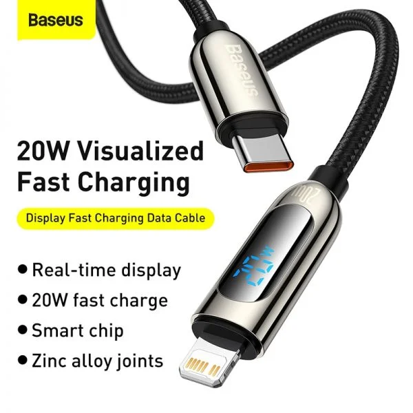Baseus Display Fast Charging Data Cable Type-C to Lightning For Iphone 20W 1m Black - 3 Months Replacement Warranty - Image 6