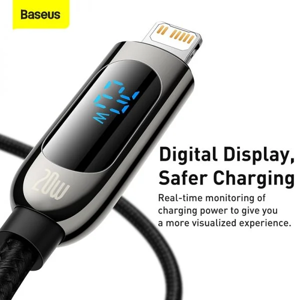 Baseus Display Fast Charging Data Cable Type-C to Lightning For Iphone 20W 1m Black - 3 Months Replacement Warranty - Image 5