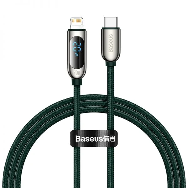 Baseus Display Fast Charging Data Cable Type-C to Lightning For Iphone 20W 1m Green CATLSK-06 - 3 Months Replacement Warranty - Image 1