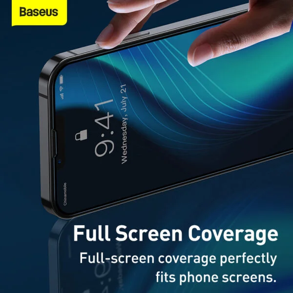 Baseus Full-glass Tempered Glass Film For iPhone 13mini 5.4inch 2021 2pcs pack With Pasting Artifact  Black SGQP010001 - Image 4