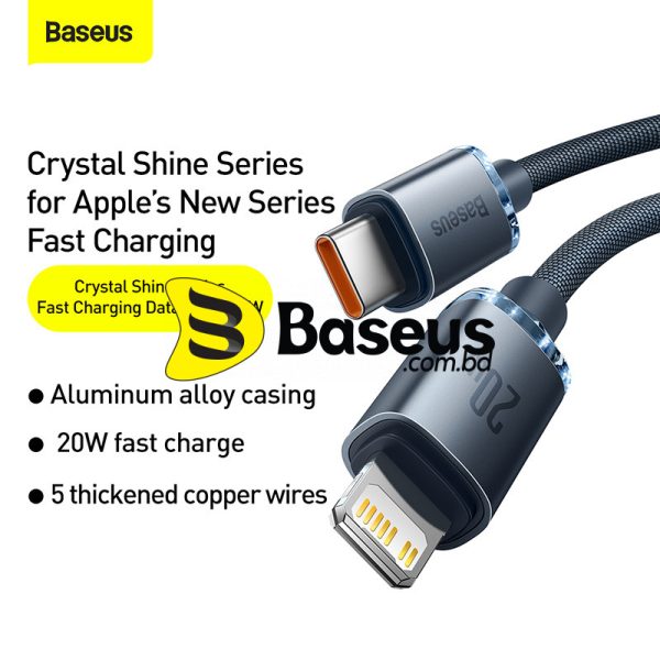 Baseus Crystal Shine Series 20W Fast Charging Type-C to Lightning For Iphone 2m Data Cable Black CAJY000301 - Image 1