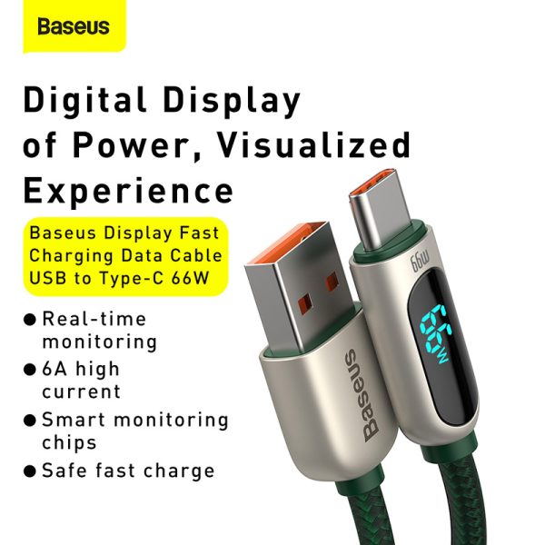 Baseus CASX020106 Display Fast Charging Data Cable USB to Type-C 66W 2m Green - Image 6