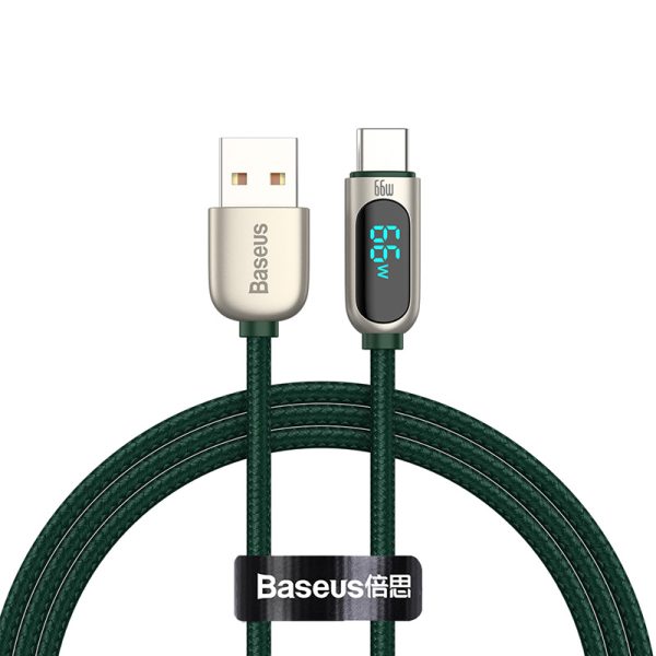 Baseus CASX020106 Display Fast Charging Data Cable USB to Type-C 66W 2m Green - Image 3