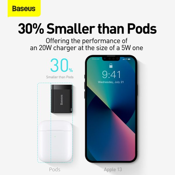 Baseus PD 20W Charger For Iphone 11 12 13 14 Series Super Si Pro Quick Charger 1C With Type-C to Lightning For Iphone  cable Black - Image 5