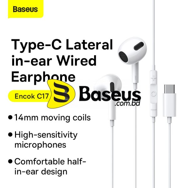 Baseus Encok Type-C lateral in-ear Wired Earphone C17 White NGCR010002 - Image 1
