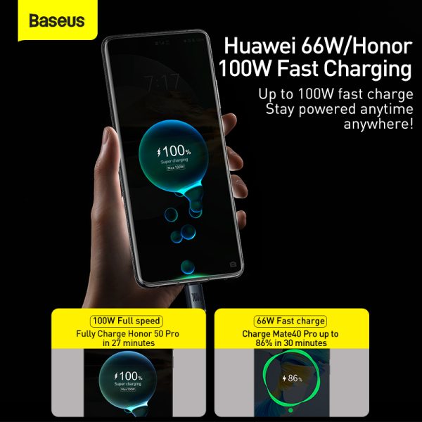 Baseus USB to Type-C Crystal Shine Series Fast Charging Data Cable100W 2m Black CAJY000501 - Image 3