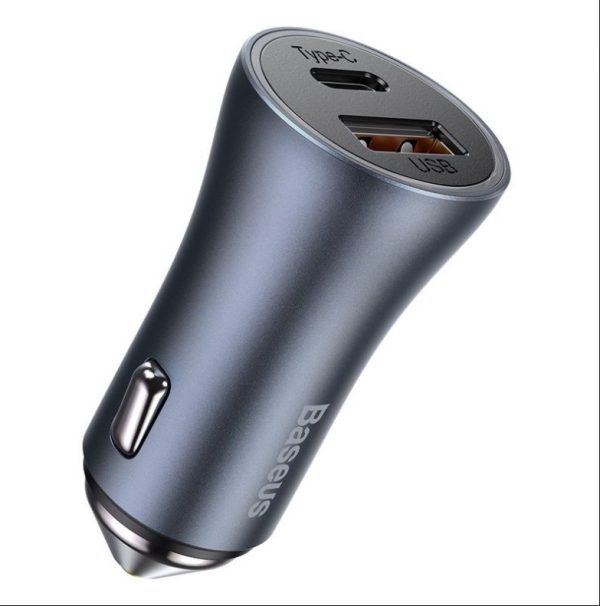 Baseus Car Charger Golden Contactor Pro Dual Quick Charger U+C 40W With Type-C to Lightning For Iphone Data Cable 1m Black Dark Gray TZCCJD-B0G - Image 6