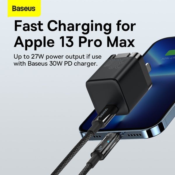Baseus Cable Type-C to Lightning For Iphone Explorer Series Auto Power-Off Fast Charging Data PD Cable Type-C to IP 20W 1m Black -CATS000001 - Image 3