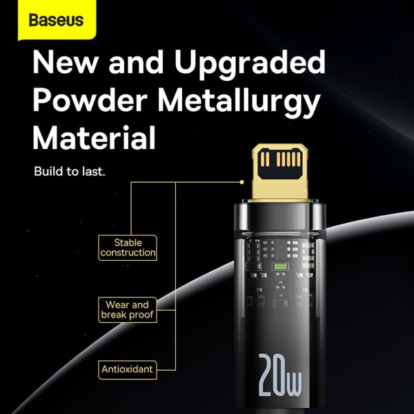 Baseus Cable Type-C to Lightning For Iphone Explorer Series Auto Power-Off Fast Charging Data PD Cable Type-C to IP 20W 1m Black -CATS000001 - Image 4