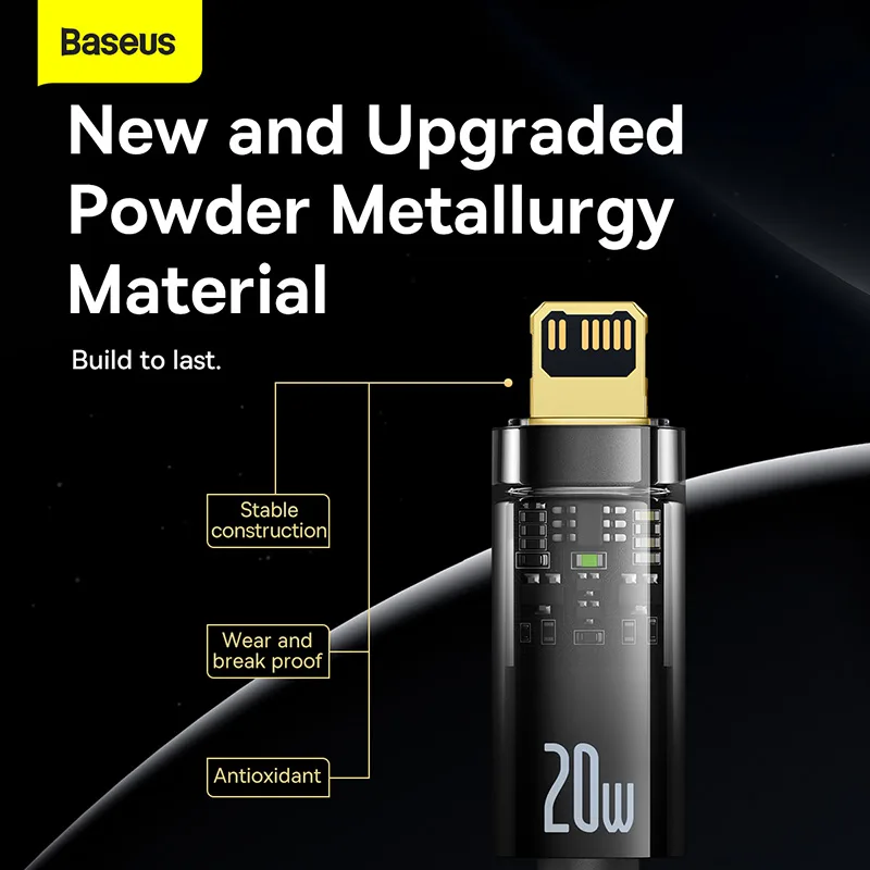 Baseus Cable Type-C to Lightning  Explorer Series Auto Power-Off Fast Charging Data PD Cable Type-C to IP 20W 2m Black -CATS000101 - Image 4