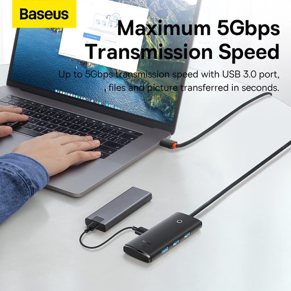 Baseus Hub Lite Series 4-Port USB-A HUB Adapter 4X USB 3.0 Black 2m WKQX030201 - Image 8