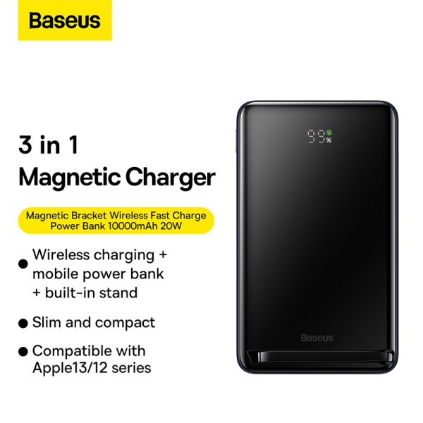 Baseus Power Bank  Magnetic Bracket Wireless Fast Charge  10000mAh 20W Blue With Type-C Cable - Image 1