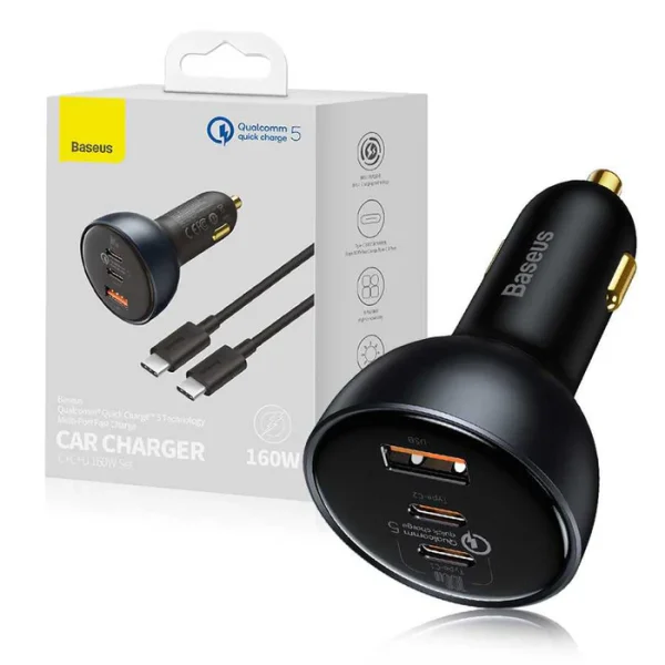 Baseus Car Charger 160W Qualcomm® Quick Charge™ 5 Technology 2C+U With 100w Type-C Cable  TZCCZM-0G - Image 6