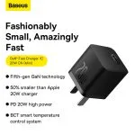 Baseus Charger 20W For Apple Iphone 14 13 12 11 Series GaN5 Fast Charger  1C  CN Adapter Black CCGP130001
