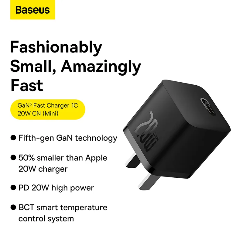 Baseus Charger 20W For Apple Iphone 14 13 12 11 Series GaN5 Fast Charger  1C  CN Adapter Black CCGP130001 - Image 1