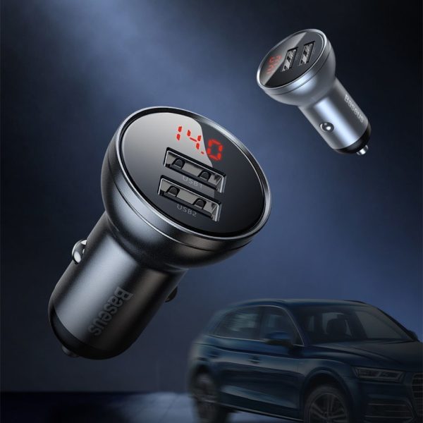 Baseus Car Charger Dual USB 4.8A 24W  With Three in one Cable 1m TZCCBX-0G - Image 4