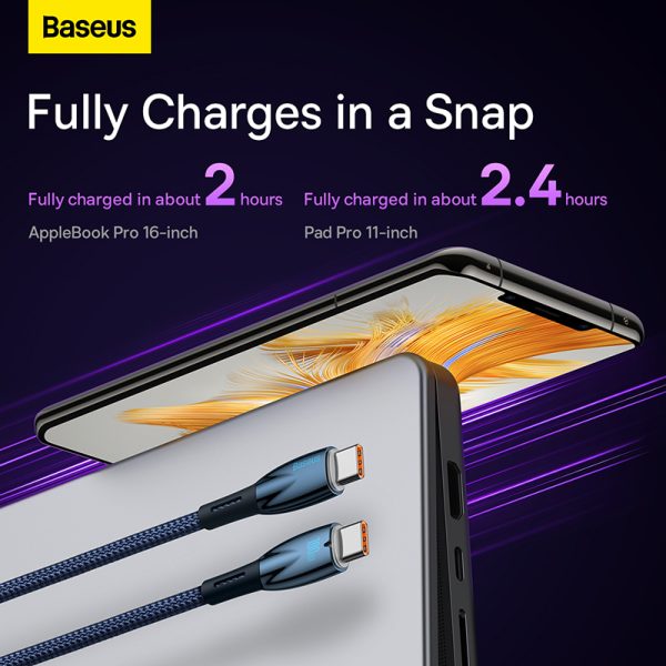 Baseus Cable Type-C to Type-C PD Charging 100W  Glimmer Series Fast Charging Data Cable 2m Blue For Phone & Laptop CADH000803 - Image 5