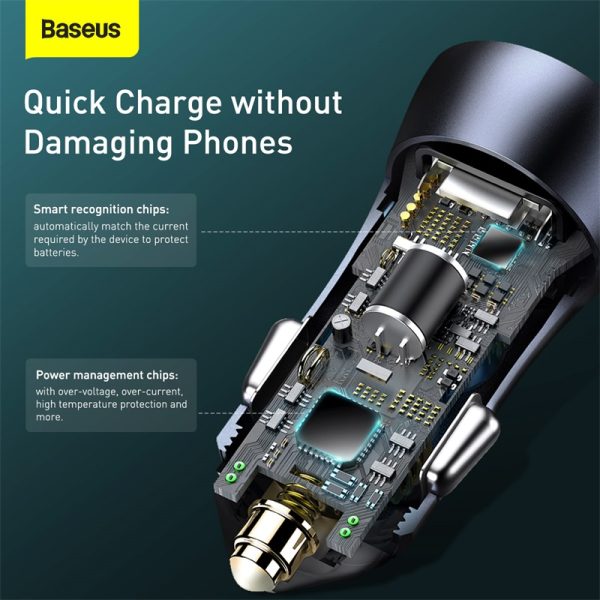 Baseus Car Charger 40W Golden Contactor Pro Dual Fast Charger 1x Usb 1X Type- C  Dark Gray -CGJP020013 - Image 8