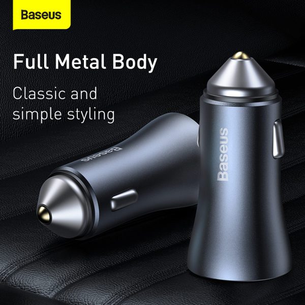 Baseus Car Charger 40W Golden Contactor Pro Dual Fast Charger 1x Usb 1X Type- C  Dark Gray -CGJP020013 - Image 1