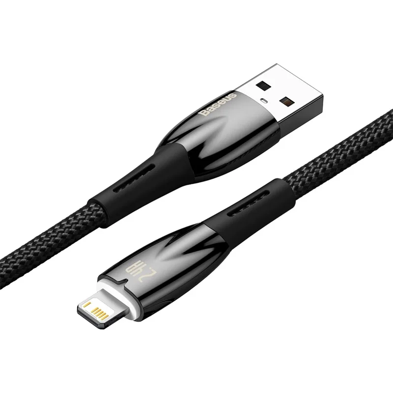 Baseus Cable For Iphone 5 6 7 8 9 X 11 12 13 14 Series  Glimmer Series Fast Charging Data Cable USB to iP 2.4A 1m Black CADH000201 - Image 5